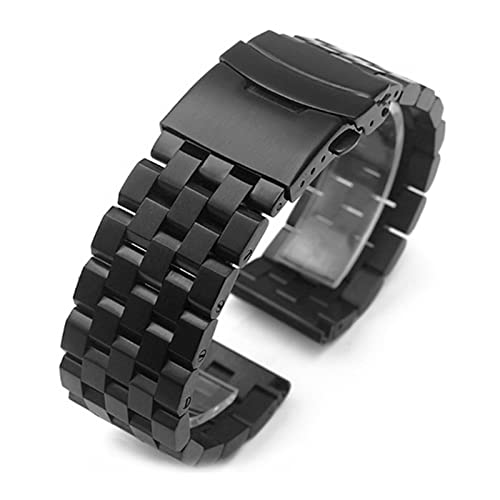 Uhrenarmband aus Metall, hochwertiges Uhrenarmband aus massivem Edelstahl, für Herren und Damen, Schwarz/Silber, 26 mm, 24 mm, 22 mm, 20 mm, 18 mm, Uhrenarmband (Farbe: Schwarz01, Größe: 20 mm) von SNHHNSW