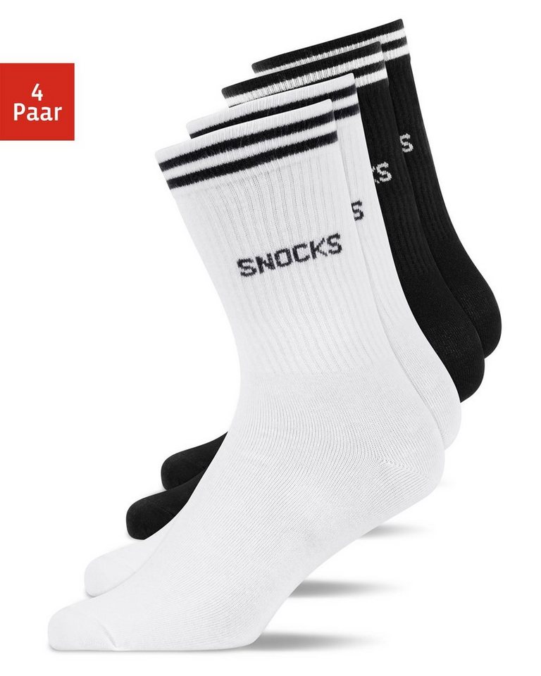 SNOCKS Sportsocken Hohe Tennissocken mit Streifen für Damen & Herren (4-Paar) aus Bio-Baumwolle, stylish für jedes Outfit von SNOCKS