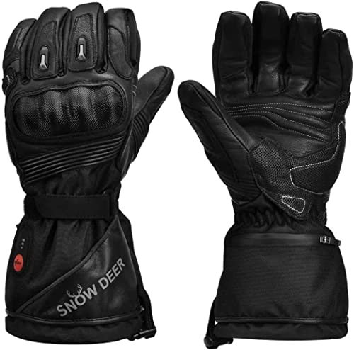 SNOW DEER Beheizte Handschuhe,Motorrad Handschuhe,Wiederaufladbarem Lithium Akku Skifahren Fausthandschuhe für Herren Damen,Skifahren Jagen Reiten Radfahren Camping (schwarz, XL) von SNOW DEER