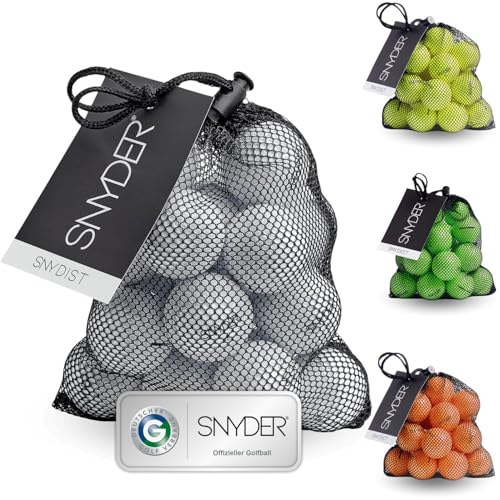 SNYDER - SNY DIST Premium Golfbälle | 20 Stück im Ballnetz | Ideal für: Maximale Ballgeschwindigkeit, Lange Schläge & gerade Flugbahnen | Golfball Farbe: Weiß von SNYDER