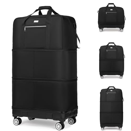 SOBIY Großer, erweiterbarer, faltbarer Koffer, Roll-Reisetasche, leichter Handgepäckkoffer mit Spinner-Rädern und Anti-Kollisions-Basiskoffer für Damen und Herren, Schwarz, xl von SOBIY