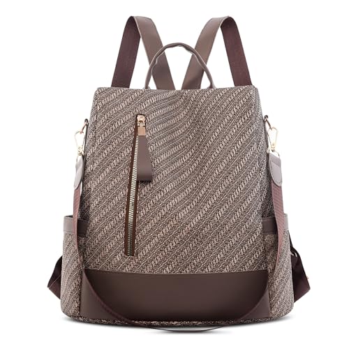 SODOLLEE Damen Rucksack Anti Diebstahl Backpack Mehrere Taschen Frauen Daypack Causal Mädchen Wasserdicht PU Leder Leichter Schulrucksack für Universität Reisen Braun B von SODOLLEE