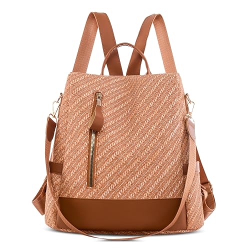 SODOLLEE Damen Rucksack Anti Diebstahl Backpack Mehrere Taschen Frauen Daypack Causal Mädchen Wasserdicht PU Leder Leichter Schulrucksack für Universität Reisen Braun C von SODOLLEE