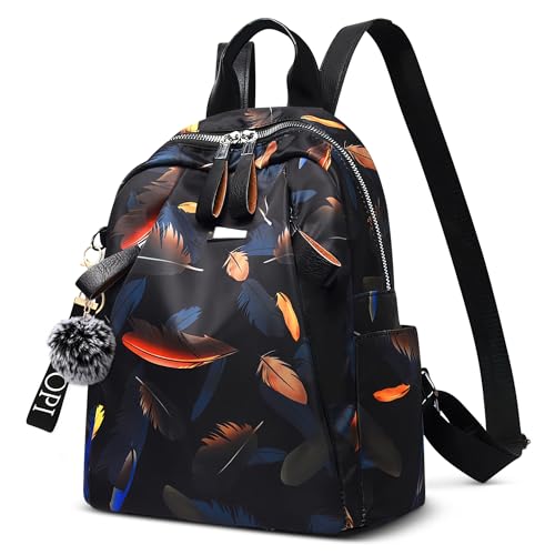 SODOLLEE Damen Rucksack Causal Ranzen mit Pompons Mädchen Schultaschen Wasserdicht Oxford-Stoff Backpack Leichter Schulrucksack Universität Reisen Daypack Feder von SODOLLEE