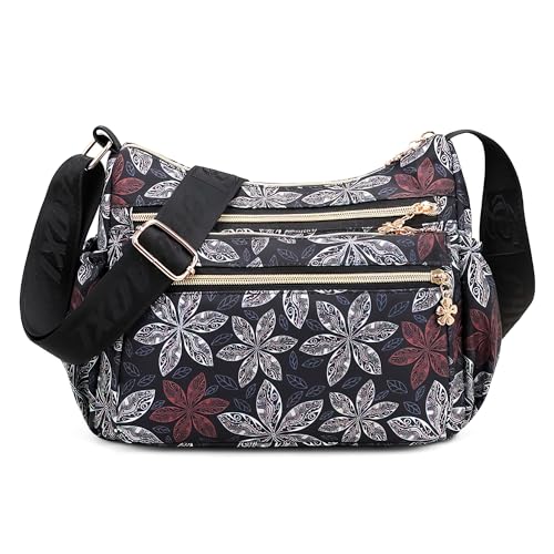 SODOLLEE Damen Umhängetasche Lässig Schultertasche mit Schönes Muster Mehrere Taschen Frauen Crossbody Bag Wasserdicht Nylon Messenger Bag für Reisen Einkaufen Täglicher Gebrauch Blume D von SODOLLEE