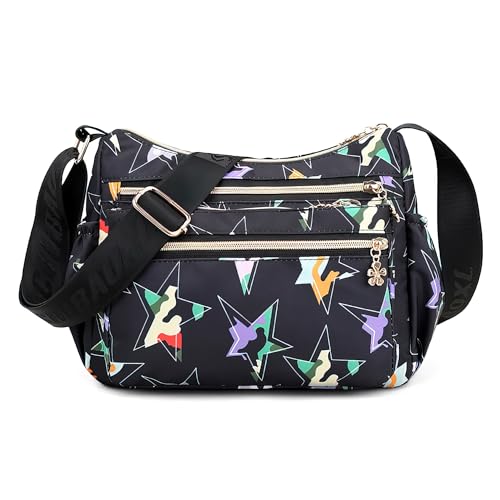 SODOLLEE Damen Umhängetasche Lässig Schultertasche mit Schönes Muster Mehrere Taschen Frauen Crossbody Bag Wasserdicht Nylon Messenger Bag für Reisen Einkaufen Täglicher Gebrauch Blume E von SODOLLEE