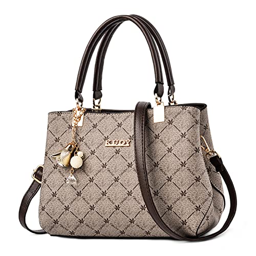 SODOLLEE Handtasche Damen Elegant Henkeltasche mit Exquisiter Anhänger PU Leder Frauen Umhängetasche Ahornblatt Schultertasche für Reisen Shopper Arbeiten Braun Griff A von SODOLLEE