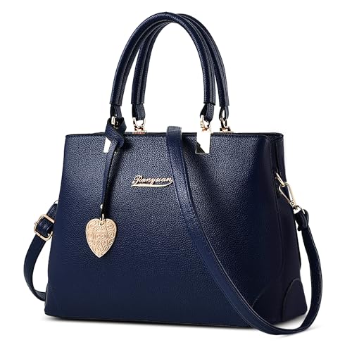 SODOLLEE Handtasche Damen Elegant Henkeltaschen Frauen Umhängetasche mit Herzanhänger PU Leder Mehrere Taschen Schultertasche für Reisen Shopper Arbeiten Blau von SODOLLEE