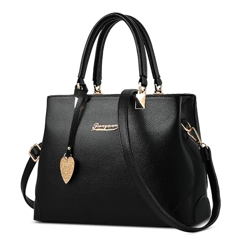 SODOLLEE Handtasche Damen Elegant Henkeltaschen Frauen Umhängetasche mit Herzanhänger PU Leder Mehrere Taschen Schultertasche für Reisen Shopper Arbeiten Schwarz A von SODOLLEE