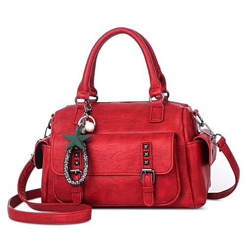 SODOLLEE Handtasche Damen Henkeltaschen mit Exquisiter Anhänger Retro Umhängetasche PU Leder Schultertasche für Arbeiten Reisen Shopper Rot SODOLLEE Handtasche Damen Henkeltaschen mit Exquisiter Anhänger Retro Umhängetasche PU Leder Schultertasche für Arbeiten Reisen Shopper Rot von SODOLLEE