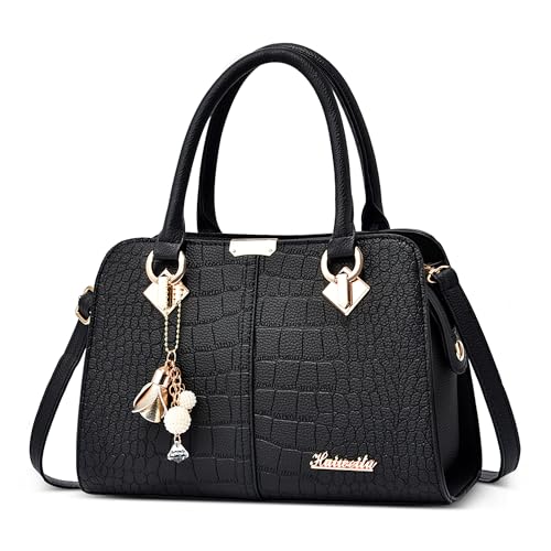 SODOLLEE Handtaschen Damen Elegant Henkeltasche Schön Anhänger Schultertasche PU Leder Frauen Umhängetasche für Einkaufen Dating Täglicher Gebrauch Schwarz A von SODOLLEE