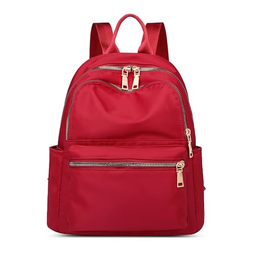 SODOLLEE Rucksack Damen Casual Tagesrucksack Cityrucksack wasserdichte Nylon Daypack Leichtgewicht Mehrere Taschen Frauen Schultasche für Campus Reisen Arbeiten Rot von SODOLLEE