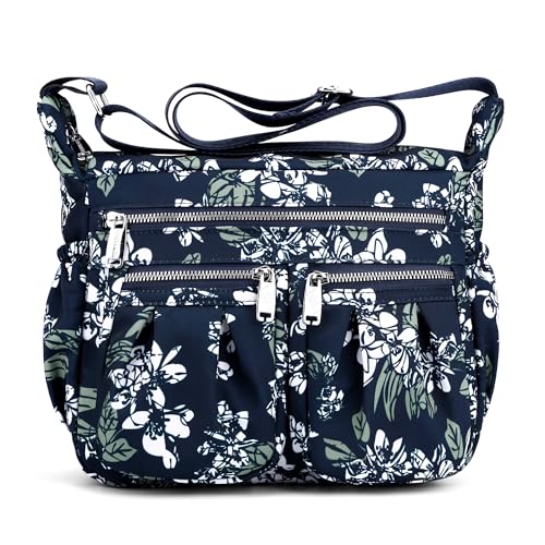 SODOLLEE Umhängetasche Damen Modedruck Schultertaschen Leichtgewicht Frauen Crossbody Bag Mehrere Taschen Nylon Messenger Bag für Einkaufen Reisen Freizeit Blume B von SODOLLEE