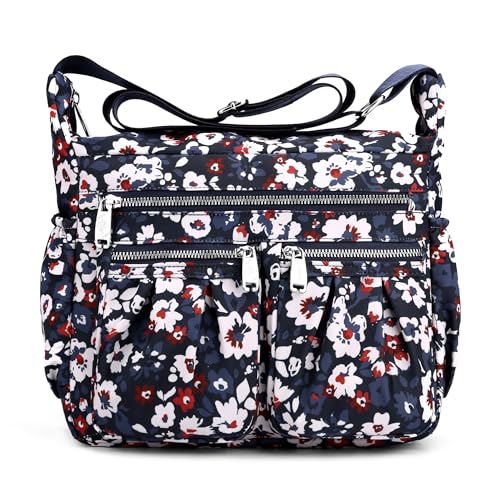 SODOLLEE Umhängetasche Damen Modedruck Schultertaschen Leichtgewicht Frauen Crossbody Bag Mehrere Taschen Nylon Messenger Bag für Einkaufen Reisen Freizeit Blume G von SODOLLEE