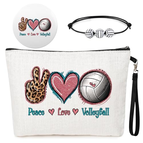 SOIDRAM Make-up-Tasche, großes Fassungsvermögen, Leinen, Reise-Kulturbeutel, Volleyball, Volleyball von SOIDRAM