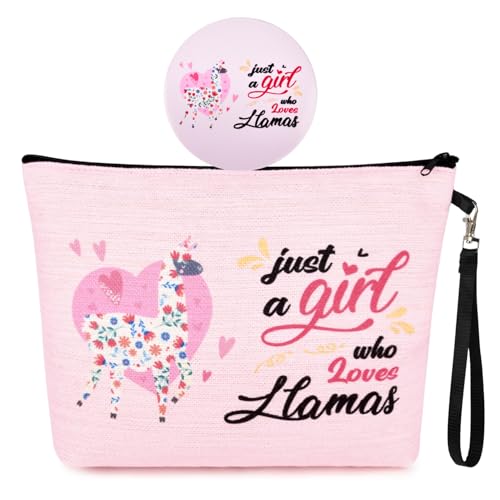 SOIDRAM Make-up-Tasche mit großem Fassungsvermögen, aus Segeltuch, Kulturbeutel, Motiv: Mädchen liebt Lamas, Girl Loves Lamas von SOIDRAM