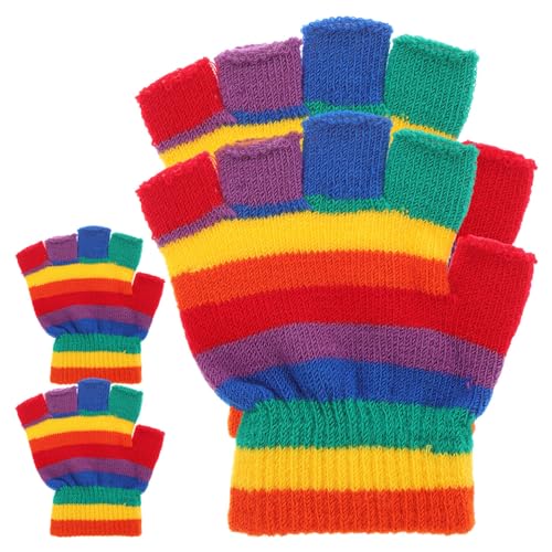 SOIMISS 2 Paare Kinderhandschuhe Kinder Gestrickte Handschuhe Winter Warme Fingerfinger Handschuhe Regenbogen Warme Fäustling Für Jungen Und Mädchen Weihnachten Geben Bunt von SOIMISS