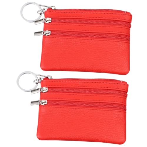 SOIMISS 2St Schlüsselbund scheckkarten-etui Pocket Wallet Wallets Key Chains Geldbörse für Damen geldbörse Damen Mini-Geldbörse aus Leder Geldbörse für Münzen Oberschicht Rindsleder rot von SOIMISS