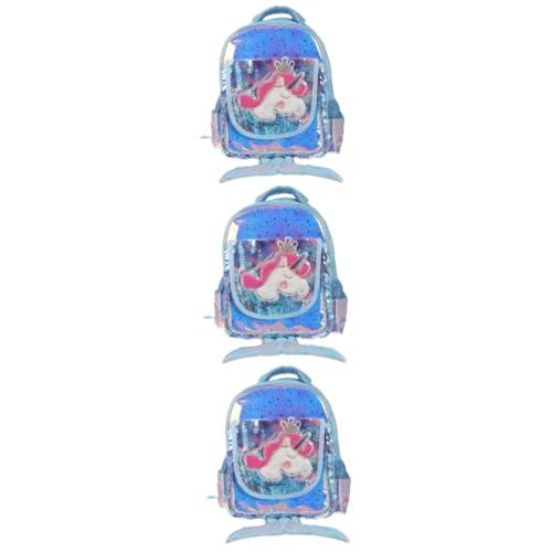 SOIMISS 3 STK Meerjungfrau Rucksack Umhängetaschen Vorschul-Büchertasche Glitzerrucksack schultüte Schulranzen Meerjungfrauen Rucksack für Mädchen Cartoon-Rucksack Nylon Blue von SOIMISS