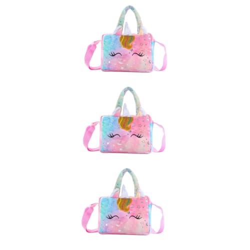 SOIMISS 3St Einhorn-Tasche Umhängetasche Kinder dekor tierische Plüschtasche Kindertasche Kinder Handtasche Kinderhandtasche Cartoon-Einhorn-Plüschtasche Mädchen Plüschtasche Flanell Rosa von SOIMISS