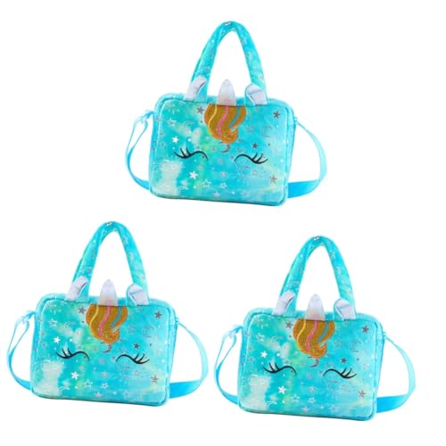 SOIMISS 3St Einhorn einzelne Hand aufbewahrungssack Kinder umhängetasche Kinder Kawaii Geldbörse Umhängetasche mit Einhorn Kinder-Cartoon-Tasche Plüsch-Einhorn-Tasche Flanell Green von SOIMISS