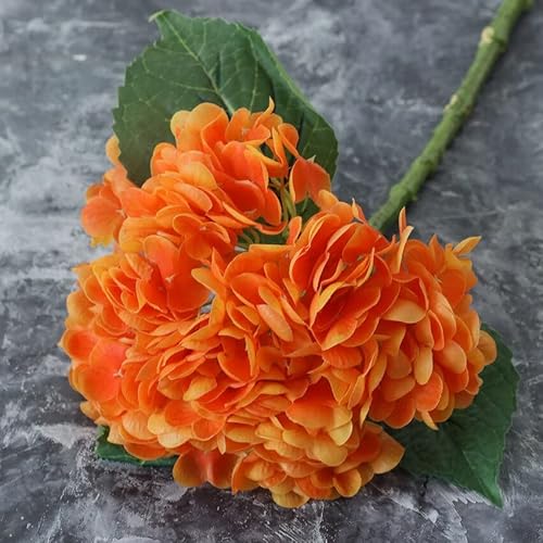 SOLEPOPS 49 cm 3D-Hortensie mit Handgefühl, Hochzeitsstrauß, dekorative Simulation künstlicher Blumen, einzelner Hortensien-Blumenstrauß (Farbe: Dunkelgrün) (Orange) von SOLEPOPS