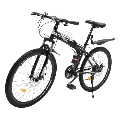 SOLOCJNL 26 Zoll Mountainbike, 21 Geschwindigkeit Zusammenklappbar Erwachsene Fahrrad mit 2 Scheibenbremsen vorne Höhenverstellbar für Erwachsene beiderlei Geschlechts, Schwarz Weiß von SOLOCJNL
