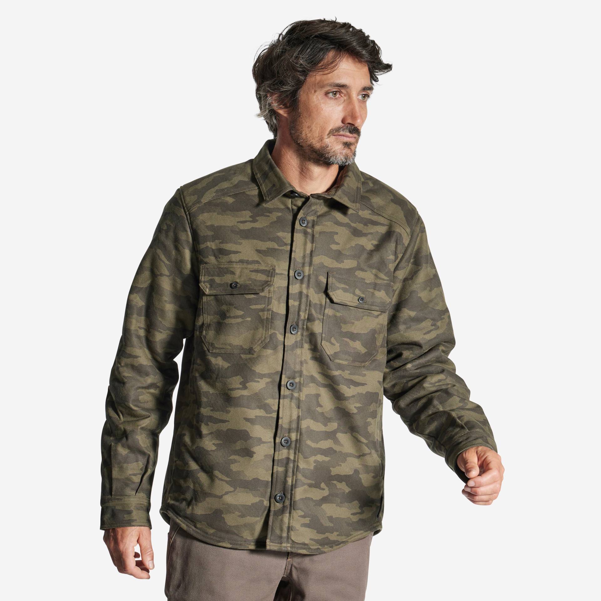 Outdoorhemd 500 Flanell Camouflage von SOLOGNAC