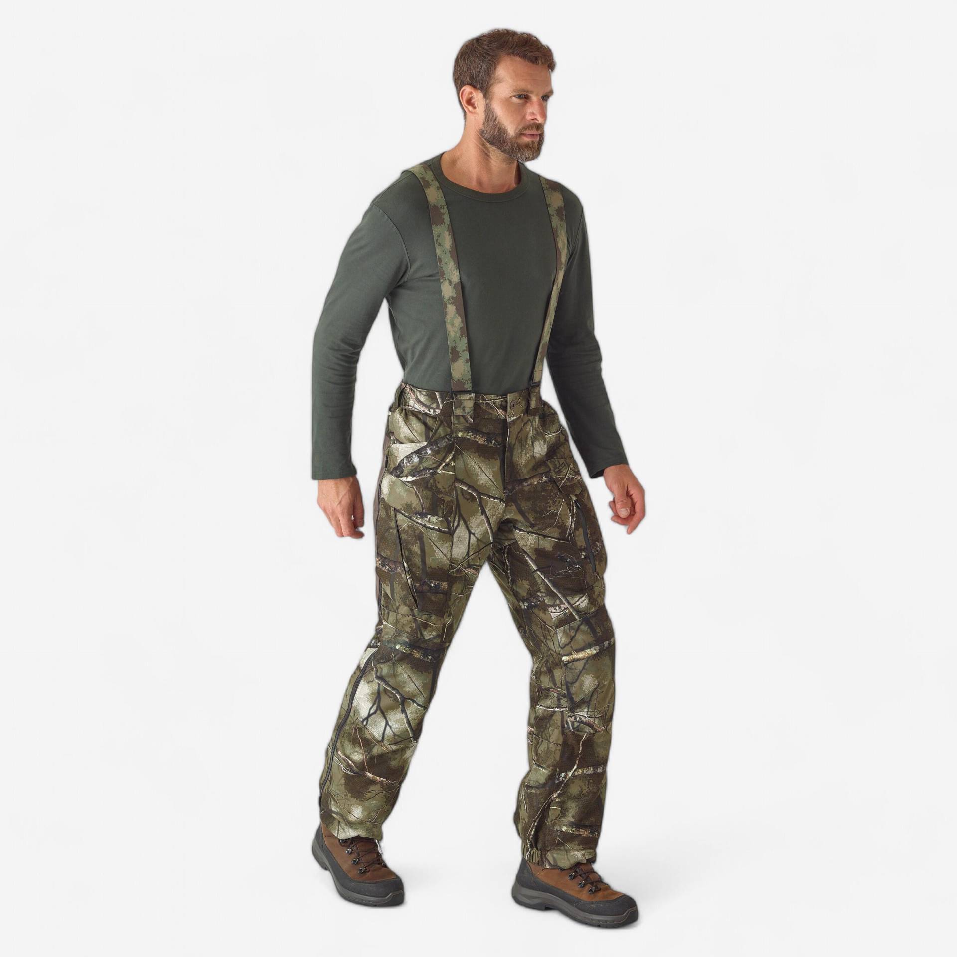 Hose mit Hosenträgern 900 Treemetic warm wasserdicht geräuscharm Camouflage von SOLOGNAC