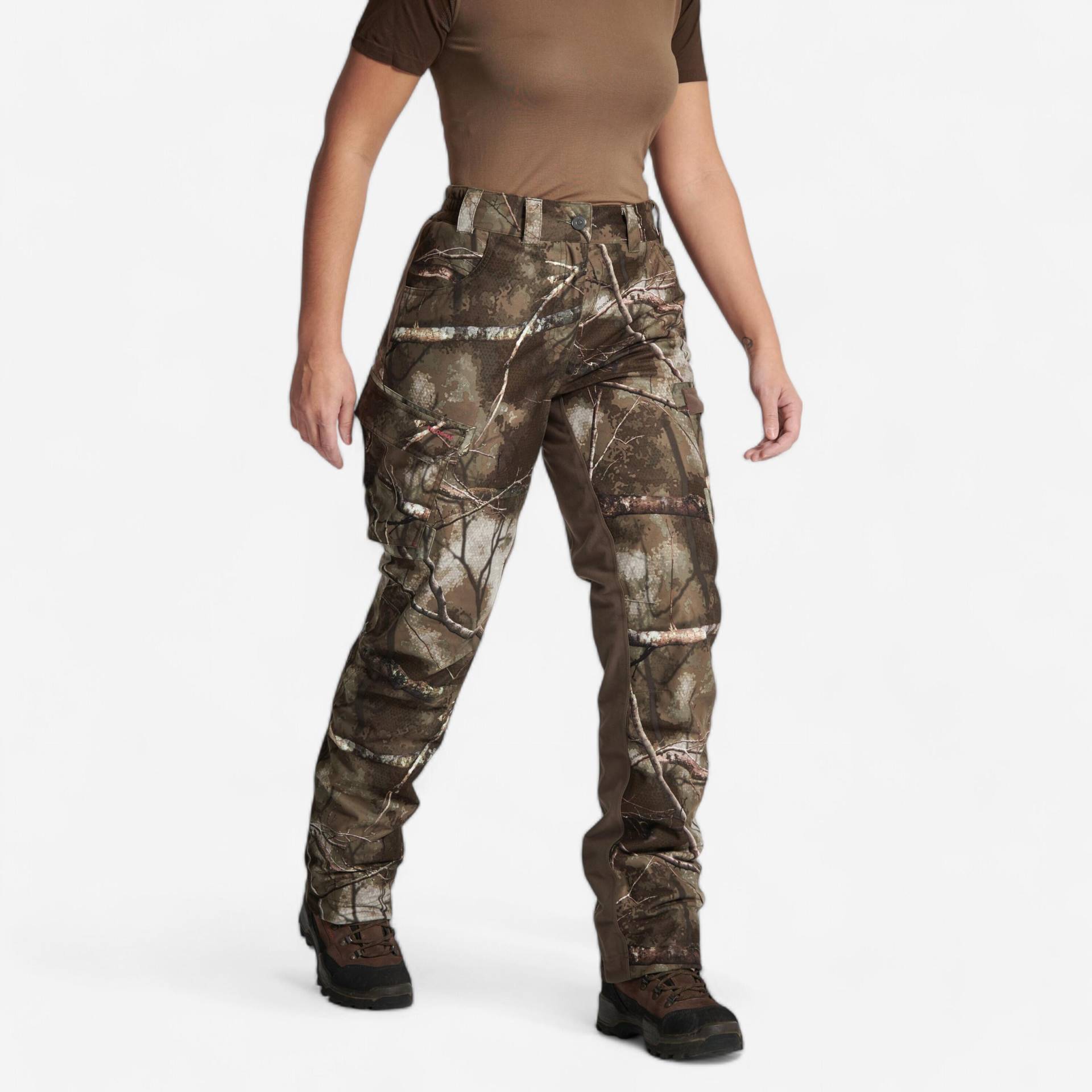 Jagd-Regenhose Treemetic 500 Damen warm wasserdicht geräuscharm Camouflage von SOLOGNAC