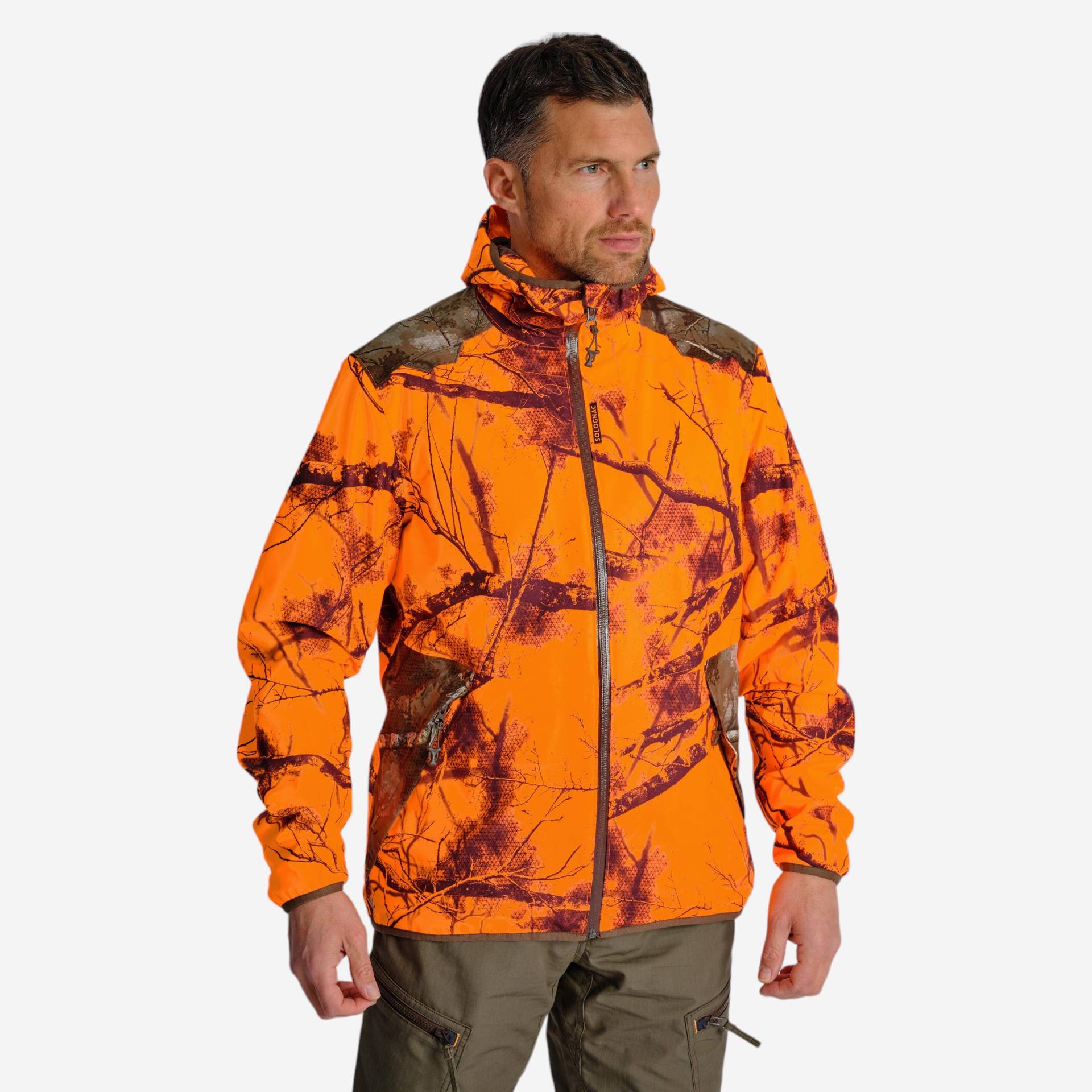 Jagd-Regenjacke 500 Treemetic geräuscharm light orange von SOLOGNAC