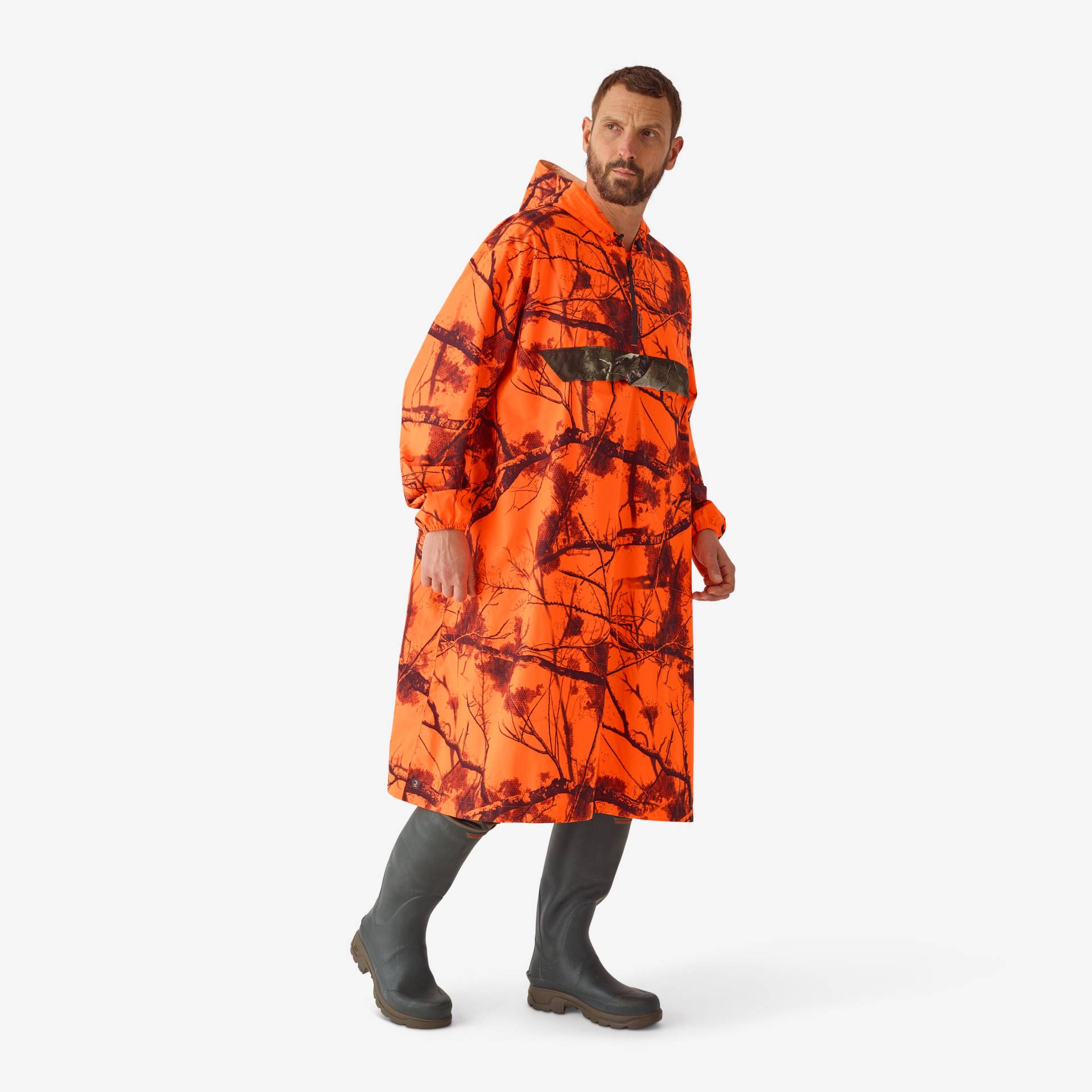 Jagd-Regenponcho 500 geräuscharm Treemetic orange von SOLOGNAC