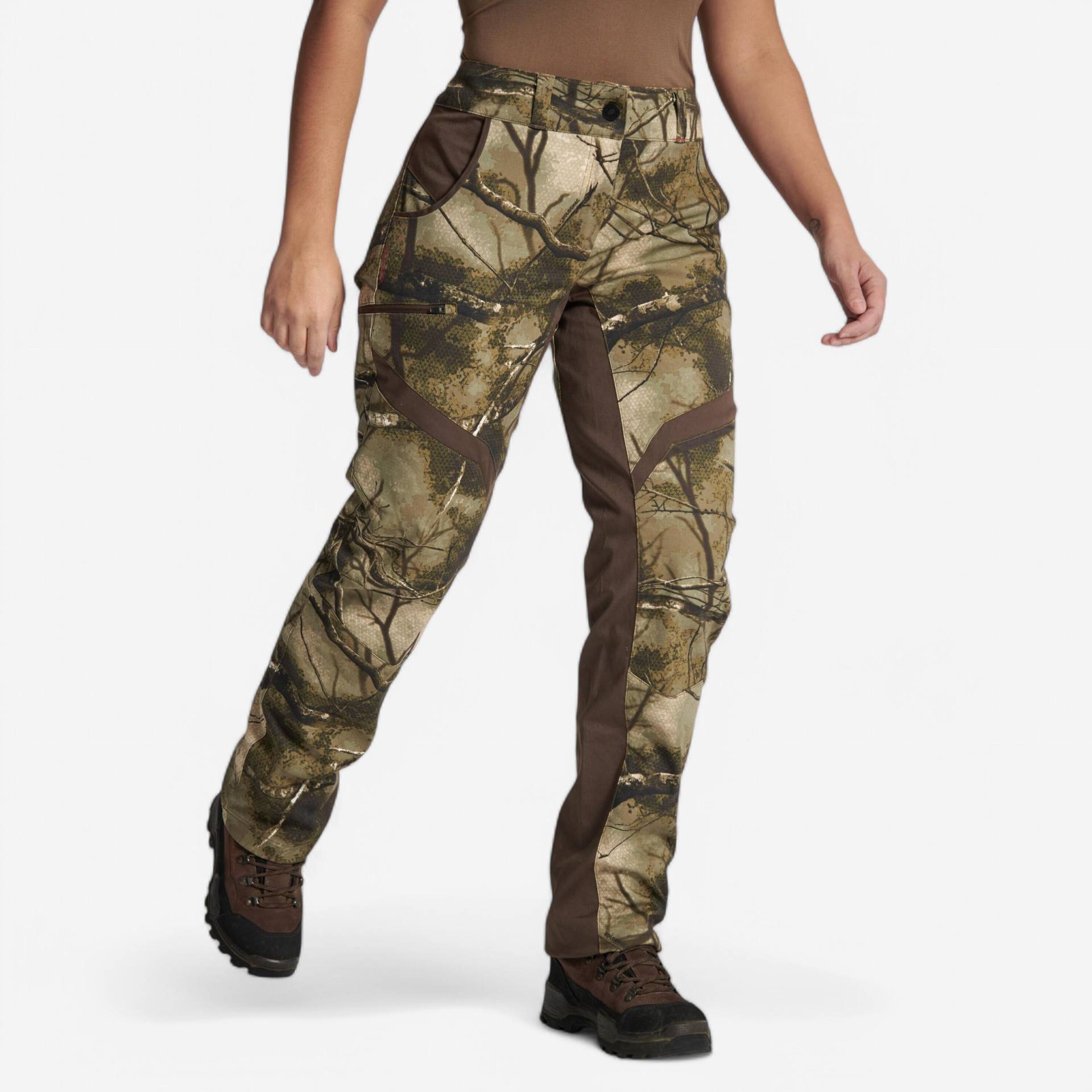 Jagdhose 500 Damen geräuscharm atmungsaktiv Camouflage von SOLOGNAC