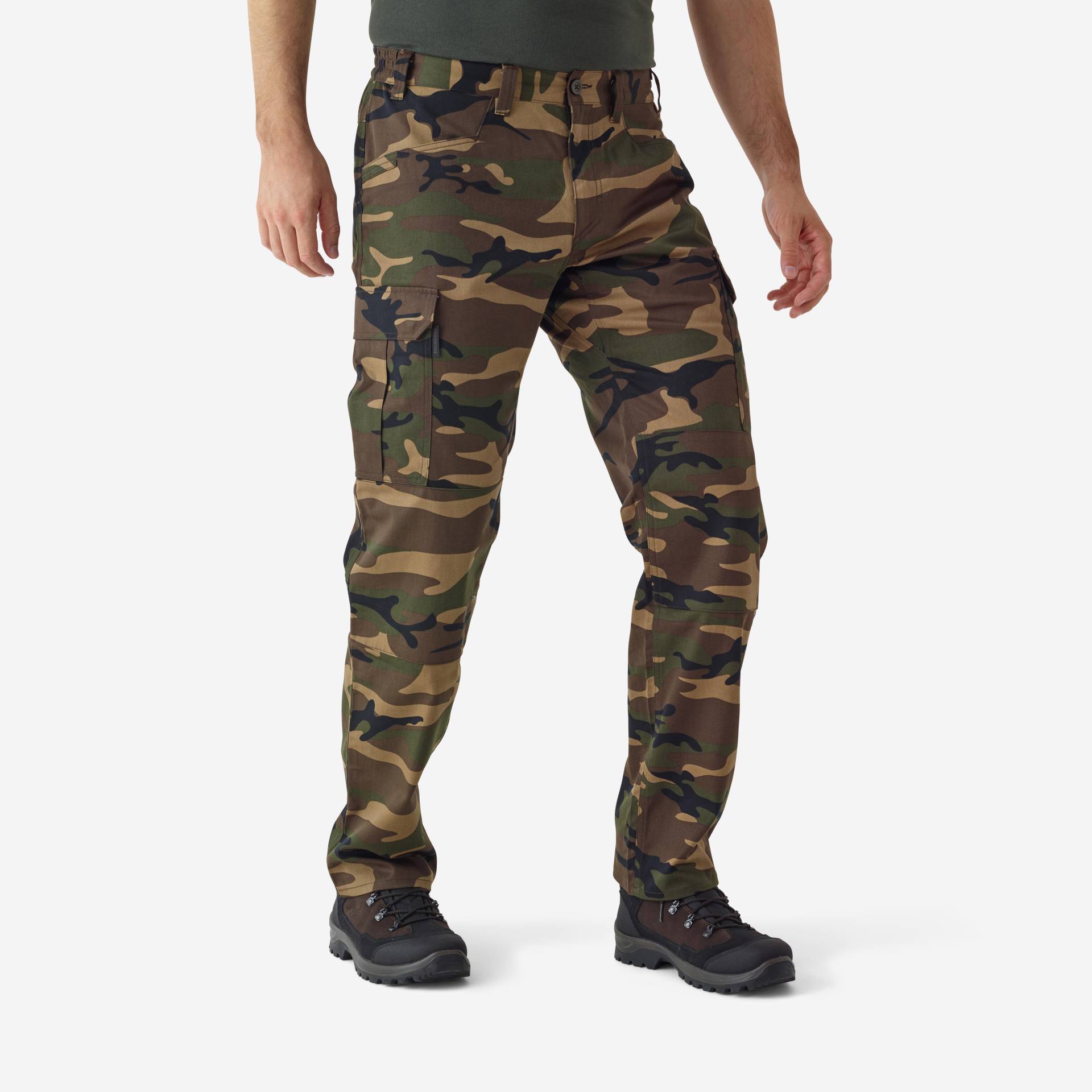 Jagdhose Steppe 500 Cargo strapazierfähig Camouflage grün von SOLOGNAC