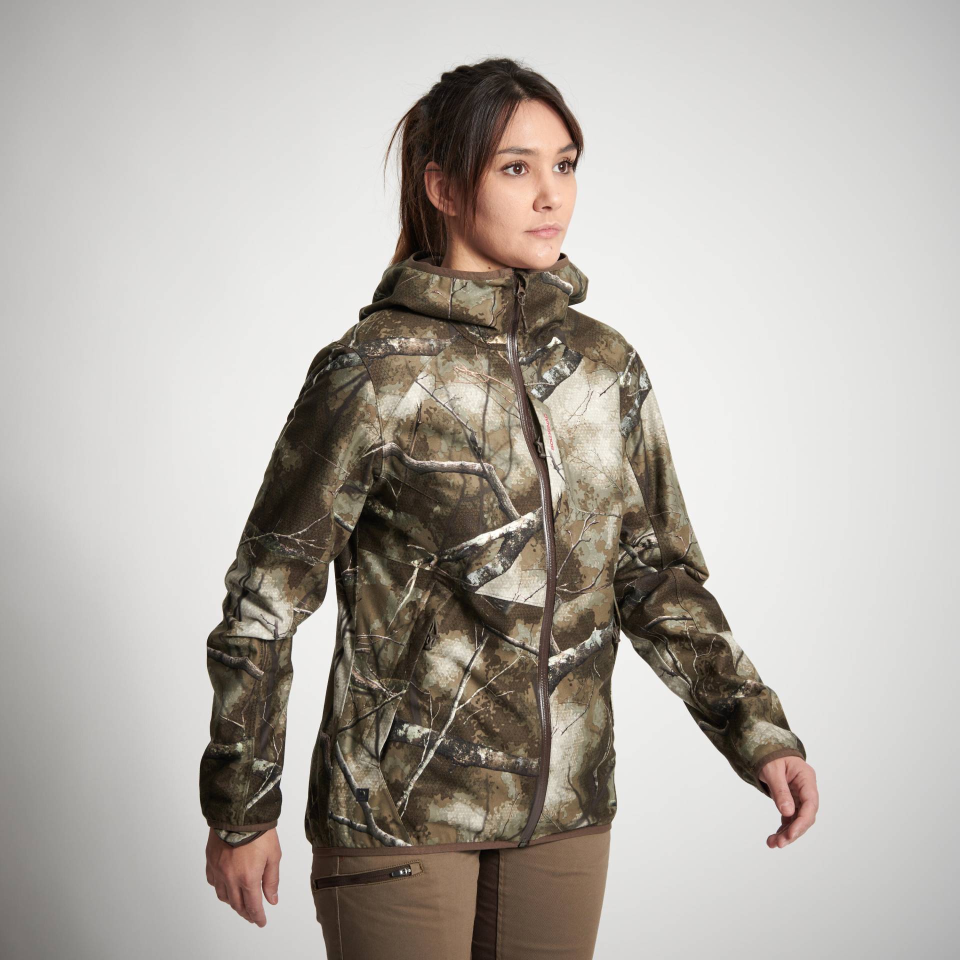 Jagdjacke Regenjacke 500 Damen geräuscharm Camouflage von SOLOGNAC