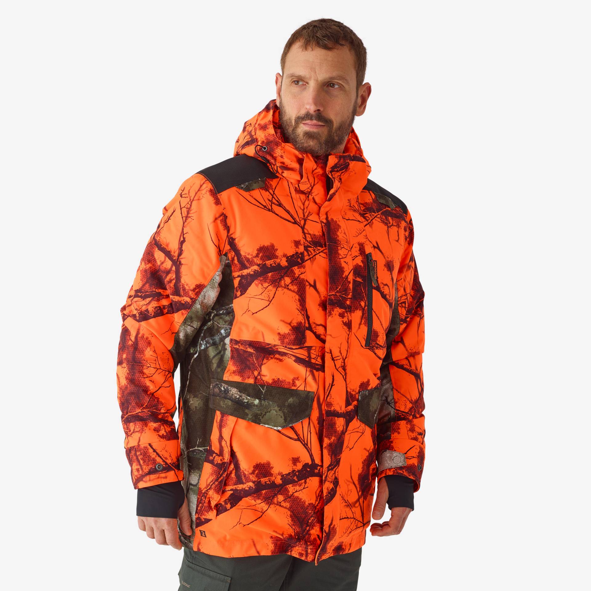 Jagdjacke Regenjacke 500 warm geräuscharm Treemetic Orange von SOLOGNAC