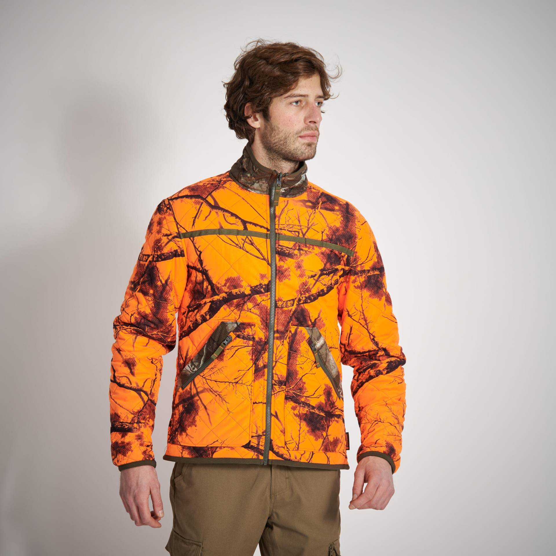 Jagdjacke Wendejacke Treemetic geräuscharm camouflage/orange von SOLOGNAC