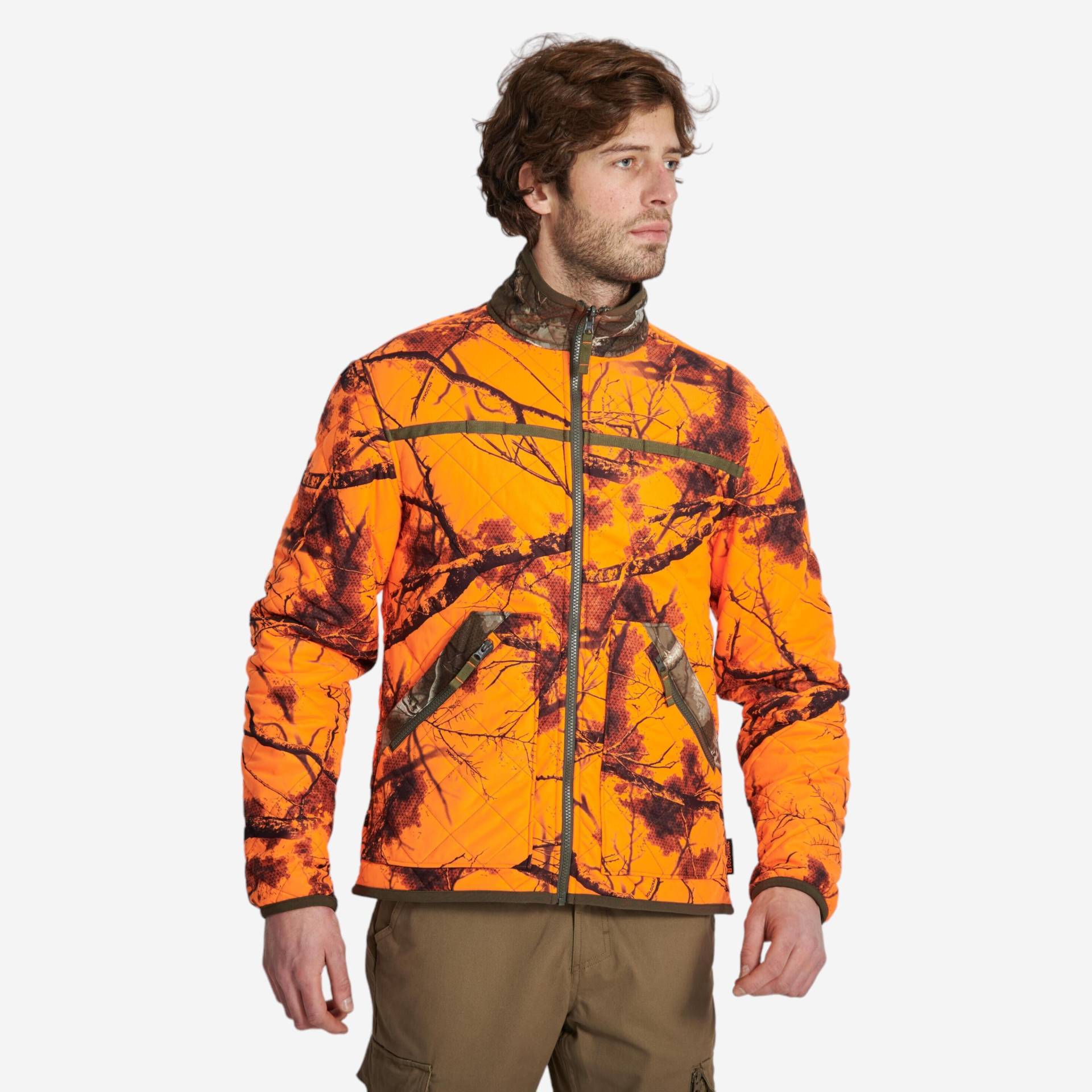 Jagdjacke Wendejacke Treemetic geräuscharm camouflage/orange von SOLOGNAC