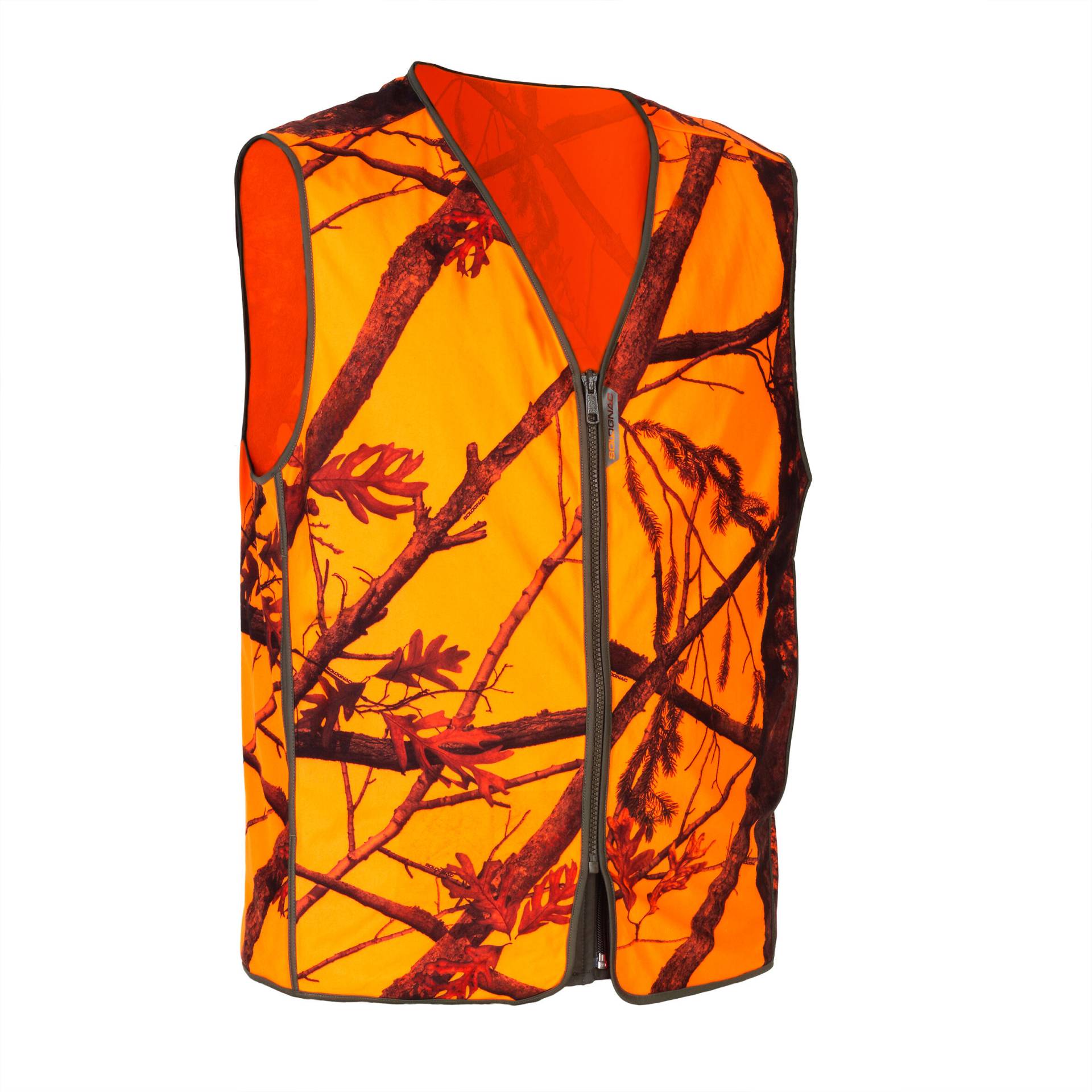 Jagdweste kompakt geräuscharm camouflage/orange von SOLOGNAC