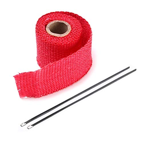 SONGGDZ Auspuff Hitzeschutzband, 2 STÜCKE 1M Rollenauto Motorrad Auspuff-Header-Rohr Isolier-Wärme-Wrap-Band mit 2 Kabelbinder 8Colors für Moto Autozubehör(RED) von SONGGDZ