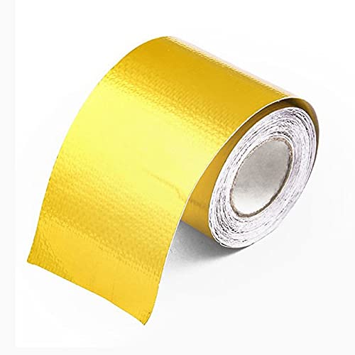 SONGGDZ Auspuff Hitzeschutzband, 5/10m 2 '' Gold Thermisches Auspuffband Lufteinlass Wärmedämmung Schild Wrap Reflektierende Wärmesperre Selbstkleber(5Meter Gold) von SONGGDZ