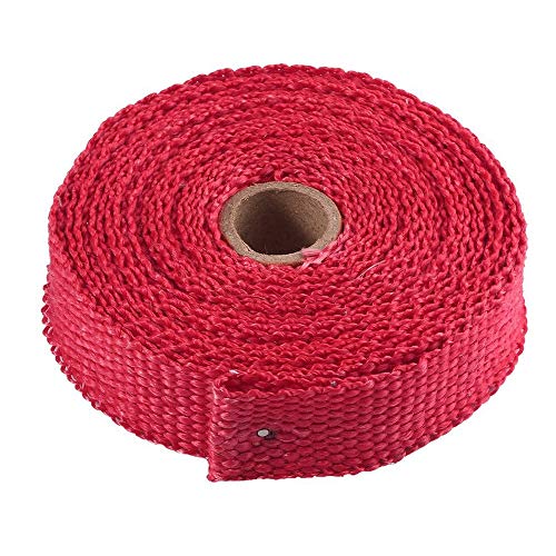 SONGGDZ Auspuff Hitzeschutzband, 5M Roll Fiberglas Hitzeschild Motorrad Auspuff Header Rohr Wärme Wickelband Wärmeschutz Abgasleitung Isolierband(Red) von SONGGDZ