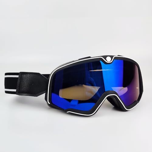 SONGGDZ Crossbrille Verspiegelt,Motorradbrille, Motorrad Brille Retro Motocross Brille Roller ATV Skifahren Sonnenbrille Brillen Cafe Racer Chopper Radfahren Racing(BS-Blue) von SONGGDZ