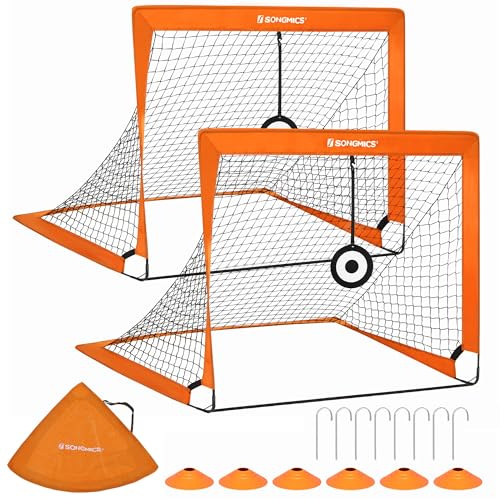 SONGMICS Fußballtor für Kinder, 2er Set, tragbar und faltbar, Garten, Park, Strand, Haltestangen aus Glasfaserstäben, orange SZQ422O01 SONGMICS Fußballtor für Kinder, 2er Set, tragbar und faltbar, Garten, Park, Strand, Haltestangen aus Glasfaserstäben, orange SZQ422O01 von SONGMICS