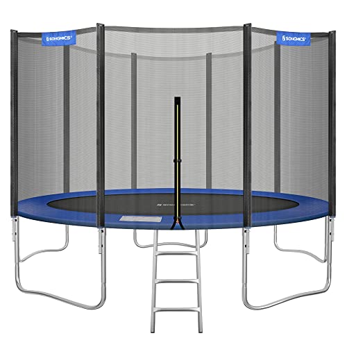 SONGMICS Gartentrampolin für Kinder mit Sicherheitsnetz, Kantenschutz, Leiter, gerader Stangen, 180 cm hoch, Stahlrahmen, Blau STR144 von SONGMICS