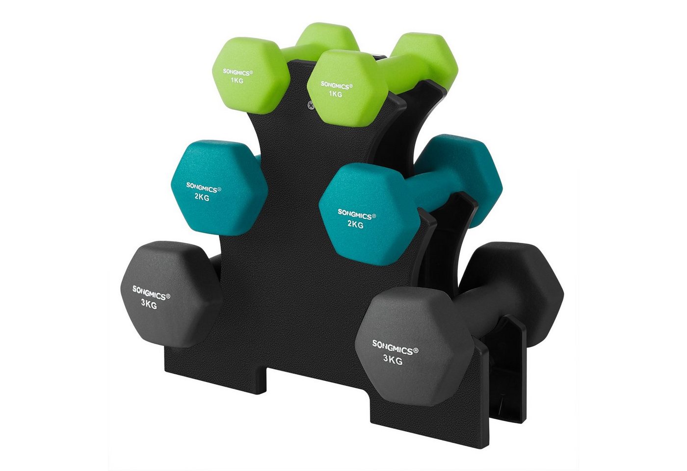 SONGMICS Hantel-Set Kurzhanteln, Hantel Set 12kg, Hexagon, Neopren Hanteln von SONGMICS