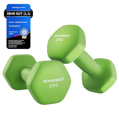 SONGMICS Hanteln, 2er Set, 2 x 2 kg, Hantelset, Kurzhanteln, Hexagon, Neopren-Beschichtung, Krafttraining, Workout, Fitnesstraining, für Zuhause, limonengrün SYL904C01 SONGMICS Hanteln, 2er Set, 2 x 2 kg, Hantelset, Kurzhanteln, Hexagon, Neopren-Beschichtung, Krafttraining, Workout, Fitnesstraining, für Zuhause, limonengrün SYL904C01 von SONGMICS
