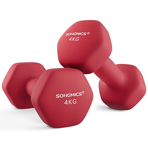 SONGMICS Hanteln, 2er Set, 2 x 4 kg, Hantelset, Kurzhanteln, Hexagon, Neopren-Beschichtung, Krafttraining, Workout, Fitnesstraining, für Zuhause, rubinrot SYL908R01 SONGMICS Hanteln, 2er Set, 2 x 4 kg, Hantelset, Kurzhanteln, Hexagon, Neopren-Beschichtung, Krafttraining, Workout, Fitnesstraining, für Zuhause, rubinrot SYL908R01 von SONGMICS