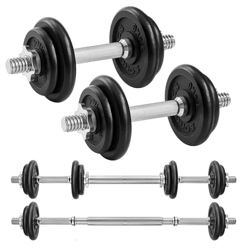 SONGMICS 2-in-1-Hanteln, 2er Set, Hantelset aus Gusseisen, verstellbar, Kurzhantelset mit Verbindungsrohr, Workout, Gewichtheben für Zuhause, Fitnessstudio, schwarz SYL20LBKV1 von SONGMICS