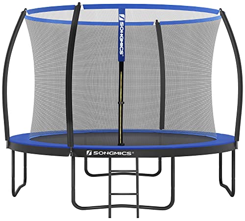 SONGMICS Trampolin Ø 305 cm, Gartentrampolin für Kinder mit Sicherheitsnetz, 180 cm hohe Gebogene Stangen, Randabdeckung, Leiter, Stahlrahmen, TÜV Rheinland GS-Zertifikat, schwarz-blau STR10BK von SONGMICS